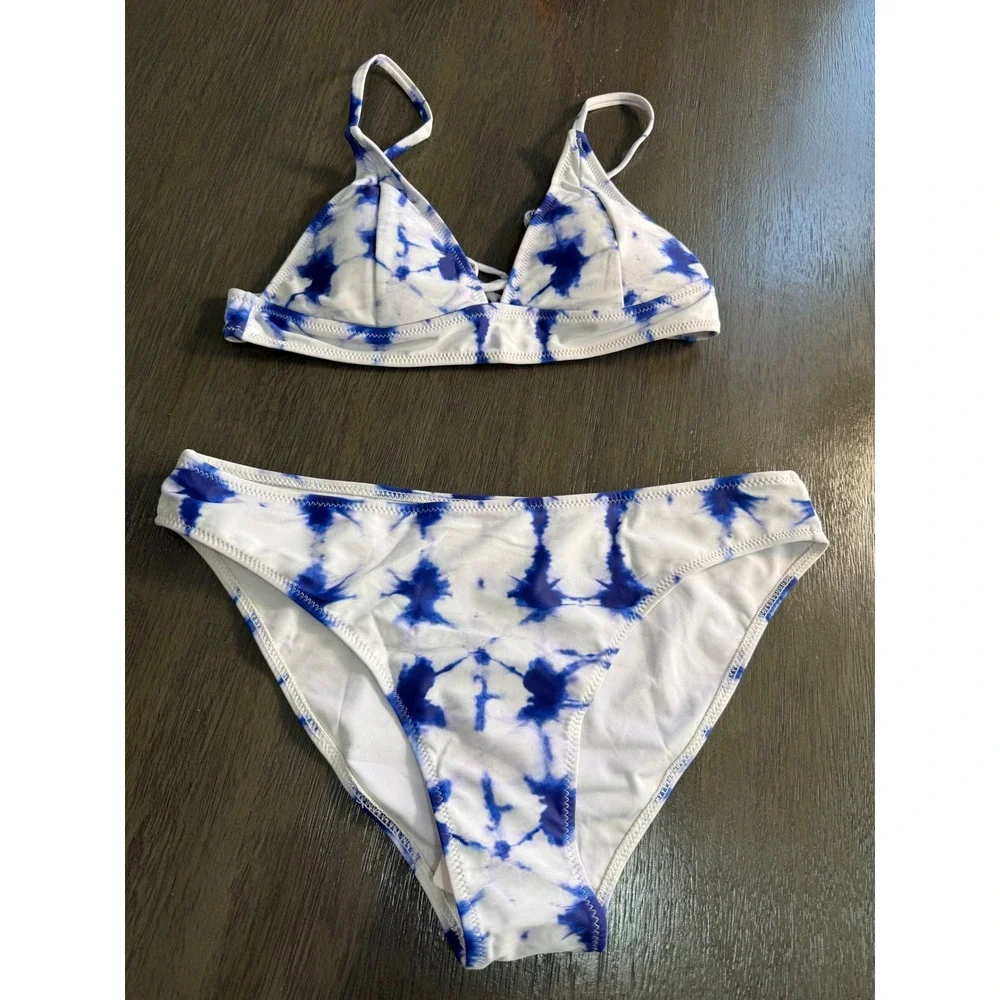 Cupshe Blue Tie-Dye Bikini Set‎ Adjustable Triangle Top & Cheeky Bottom  XL NEW